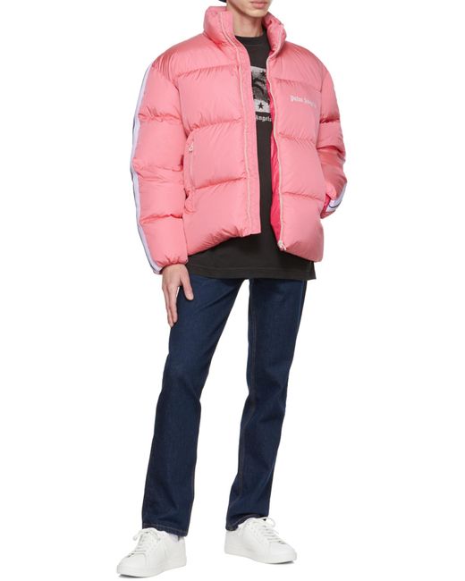 Palm Angels Pink Logo-Print Padded Jacket for men