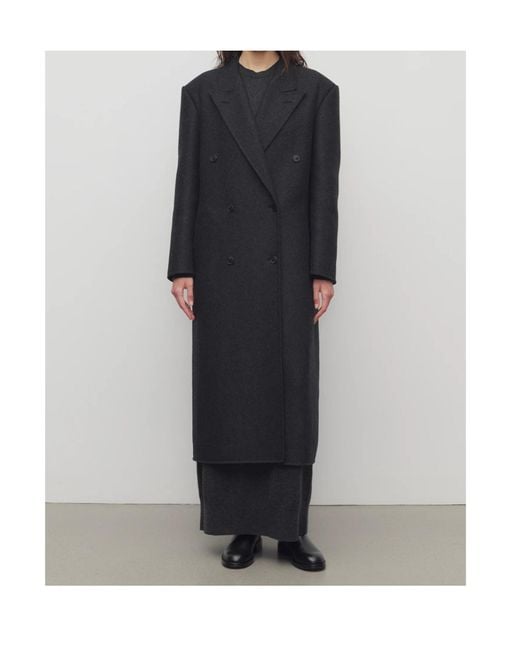 The Row Black Hariet Double-Breasted Mid-Length Coat