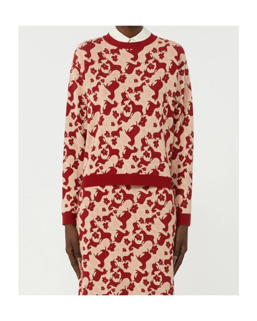 Max Mara Red Loral-Pattern Sweater