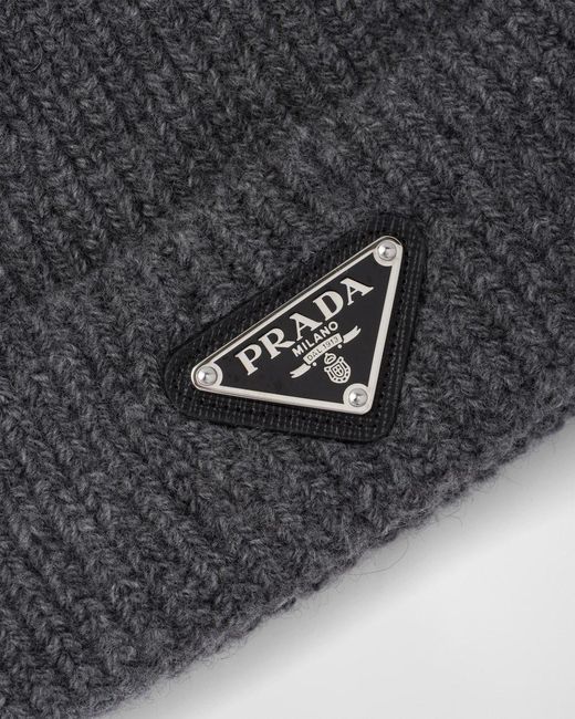 Prada Gray Wool And Cashmere Beanie for men