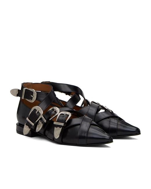 Toga Black Buckled Pointed Toe Loafers