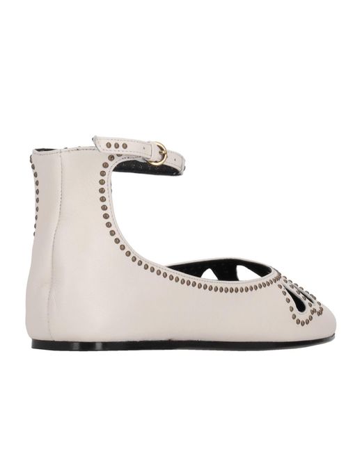 Isabel Marant White Ankle Strap Ballet Flats