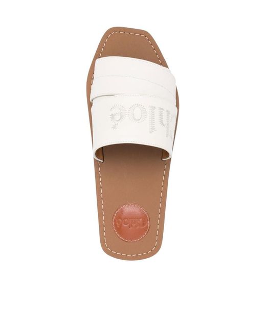 Chloé White Printed Logo Slippers