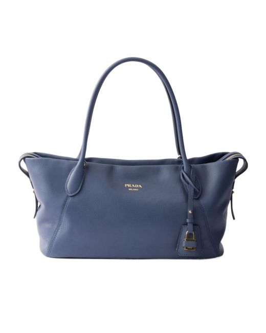 Prada Blue Ouvert Large Leather Tote Bag