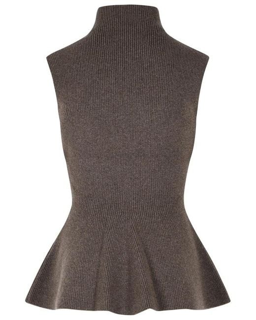 Rohe Brown Sculptural Ribbed-Knit Peplum Top