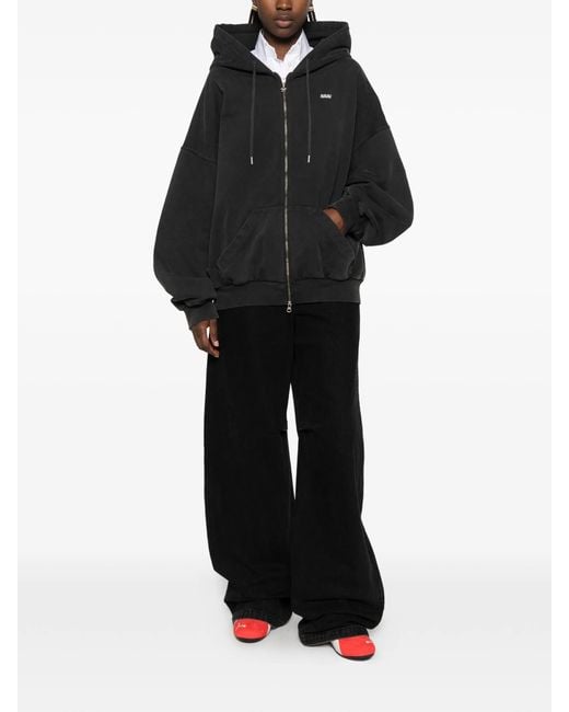 AVAVAV Black Logo-Embroidered Zip-Up Hoodie
