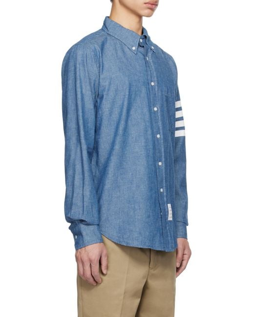 Thom Browne Blue Bar Long Sleeved Shirt for men
