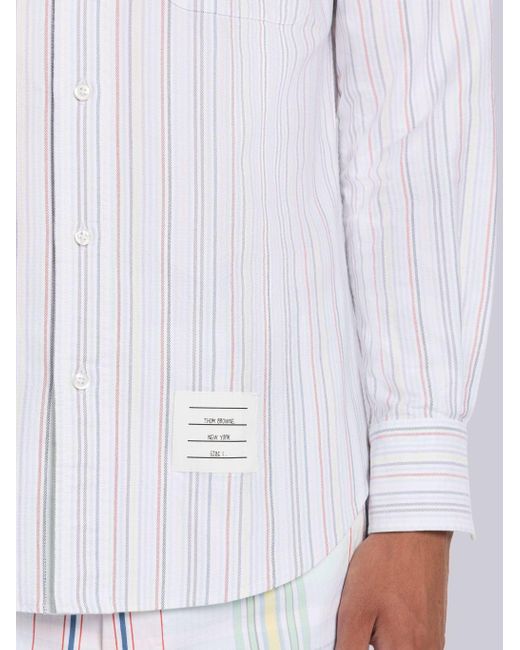 Thom Browne White University-Striped Long-Sleeved Buttoned Shirt for men