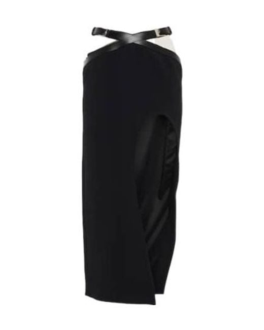 David Koma Black Leather-Trimmed Midi Skirt