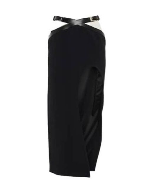David Koma Black Leather-Trimmed Midi Skirt
