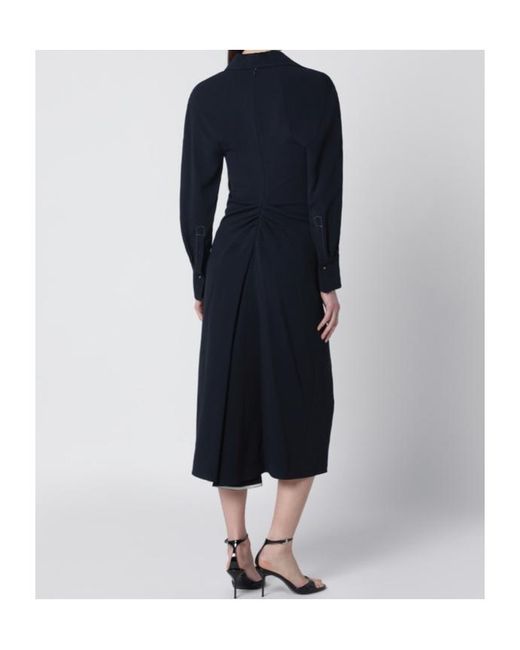 Victoria Beckham Blue Collared Long-Sleeve Dress