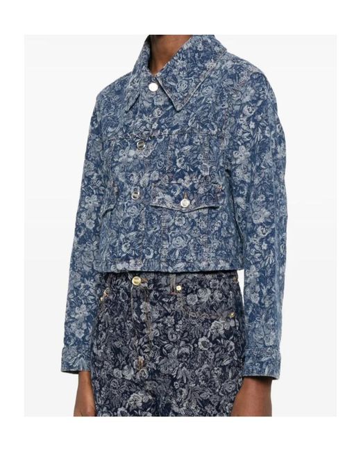 Ganni Blue Floral Printed Denim Jacket