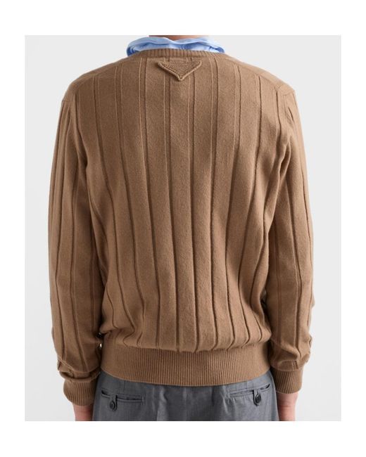 Prada Brown Cashmere V-Neck Sweater for men