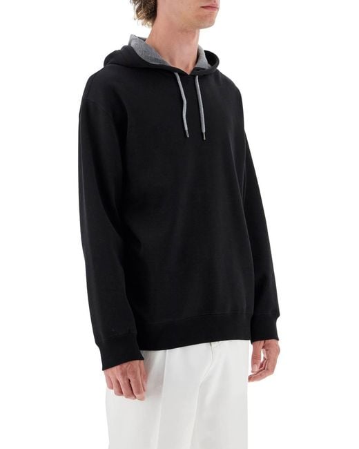 Brunello Cucinelli Black Long Sleeved Drawstring Hoodie for men