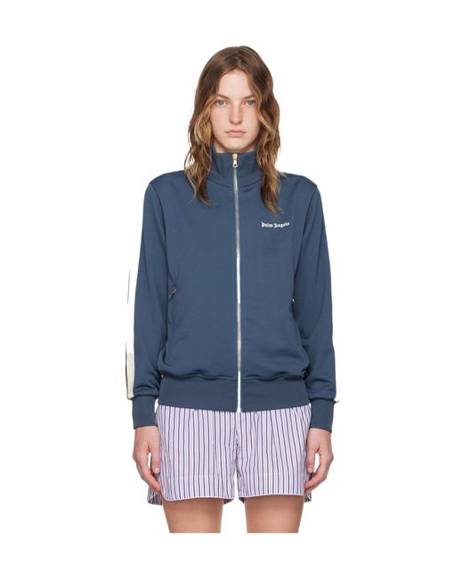 Palm Angels Blue Stand-Neck Long-Sleeved Casual Jacket