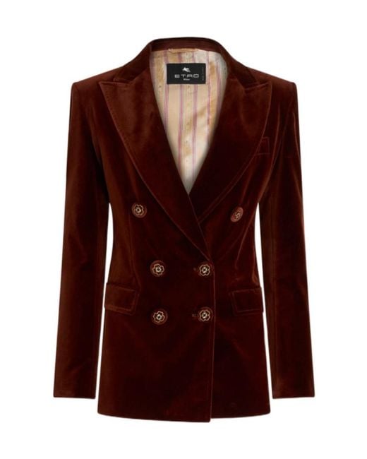 Etro Red Double-Breasted Long-Sleeved Blazer
