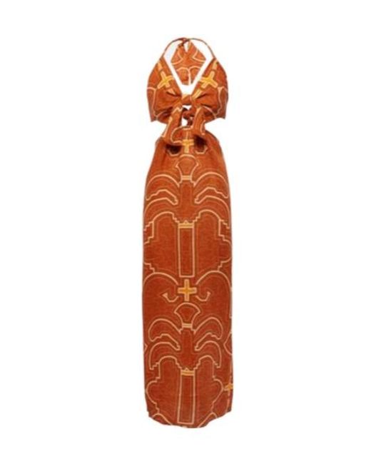 Johanna Ortiz Orange Printed Cutout Linen Maxi Dress