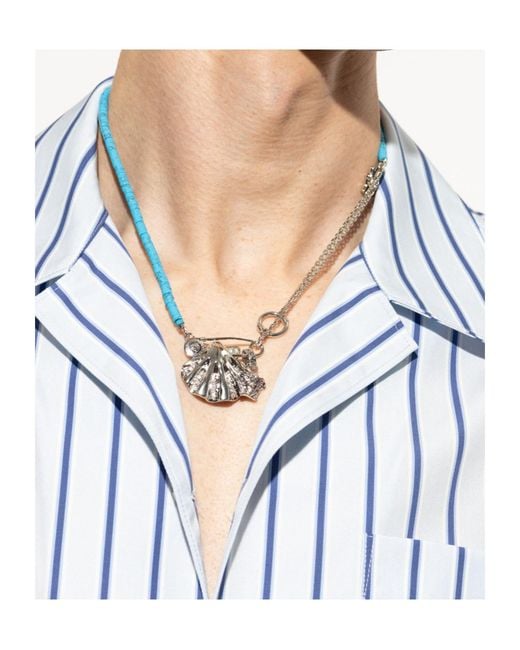 Versace White Embellished Pendant Necklace for men