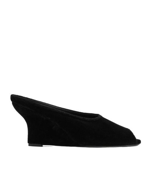 Totême Black 75Mm Peep-Toe Velvet Wedge Sandals