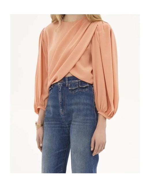 Chloé Natural Chloé Draped Cropped Top