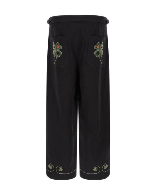 Bode Black Lucky Draw Cropped Casual Pants for men
