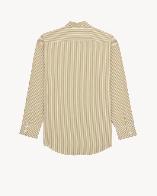 Saint Laurent Natural Cassandre Striped Button-Up Shirt