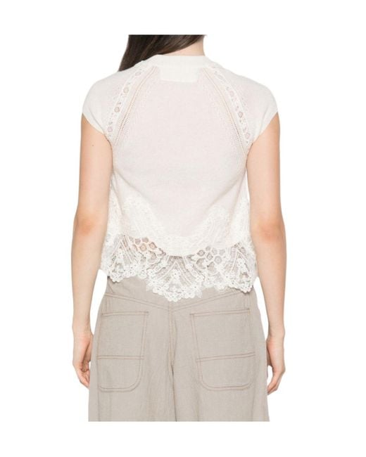 Ermanno Scervino White Lace-Trim Short-Sleeve Top