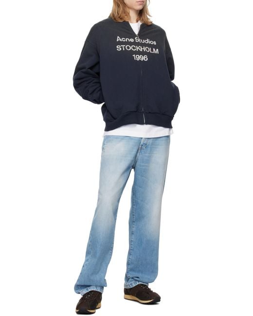 Acne Black Logo Printed Zip-Up Sweatshirt for men