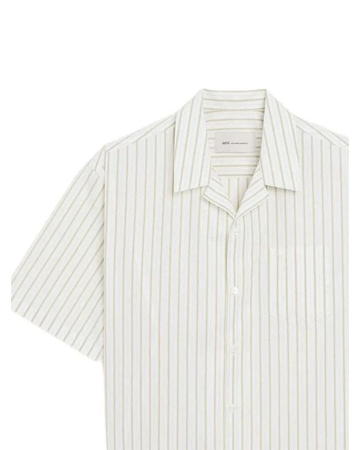 AMI White Striped Short-Sleeved Shirt for men