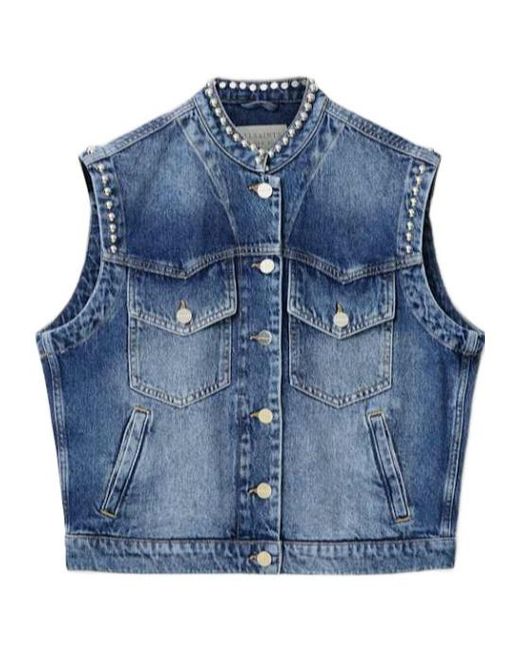 AllSaints Blue Mav Studded Denim Waistcoat