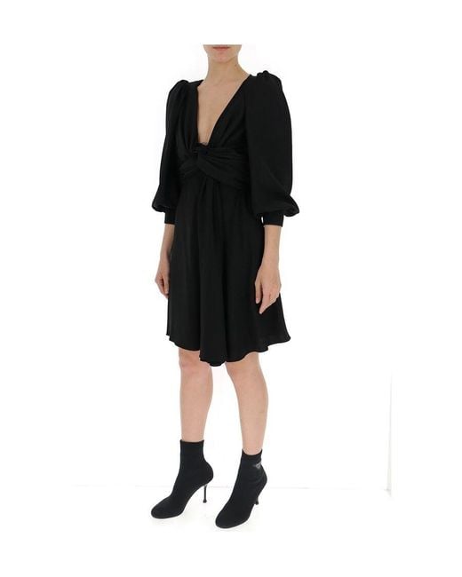 Céline Black Acetic Acid And Viscose Fiber Knit Dress With Long Sleeves