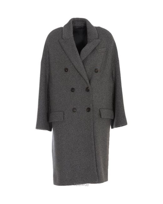 Brunello Cucinelli Gray Double-Breasted Cashmere-Blend Coat