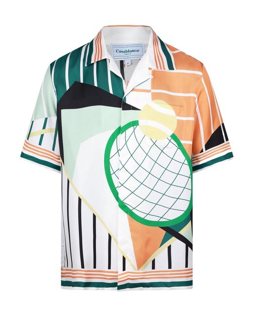 Casablanca Blue Tennisgraphic Geometric Campcollar Shortsleeve Shirt for men