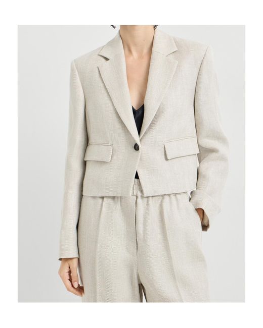 Brunello Cucinelli White Chevron Cropped Blazer