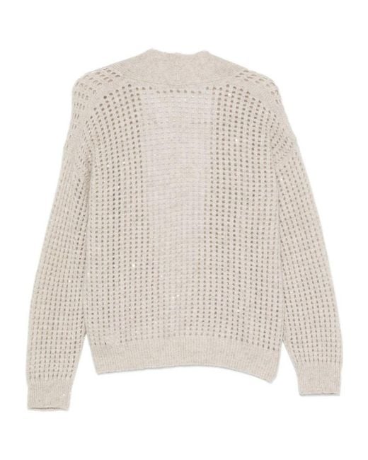 Peserico Natural Sequin-Embellished Open-Knit Cardigan