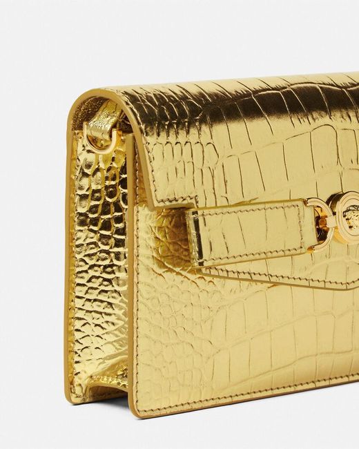 Versace Metallic Embossed Logo Plaque Chain-Linked Wallet