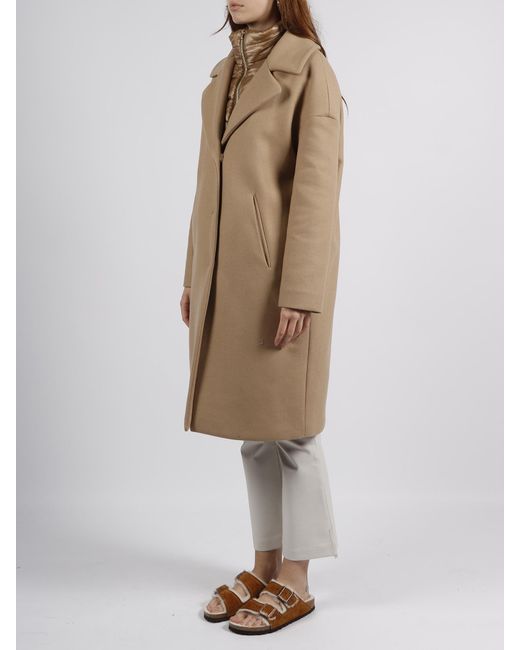 Herno Natural Padded-Collar Single-Breasted Long Sleeved Coat