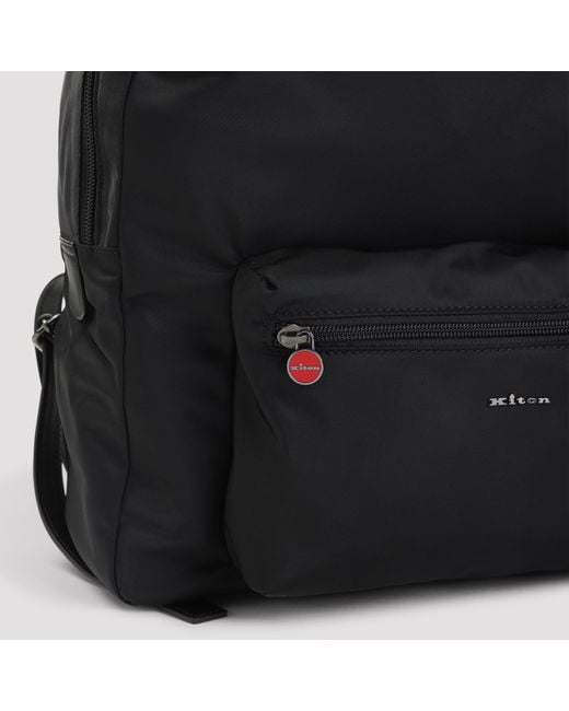Kiton Black Logo Lettering Zipped Backpack for men