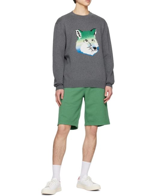 Maison Kitsuné Gray Maison Kitsuné Fox Head Intarsia-Knit Jumper for men