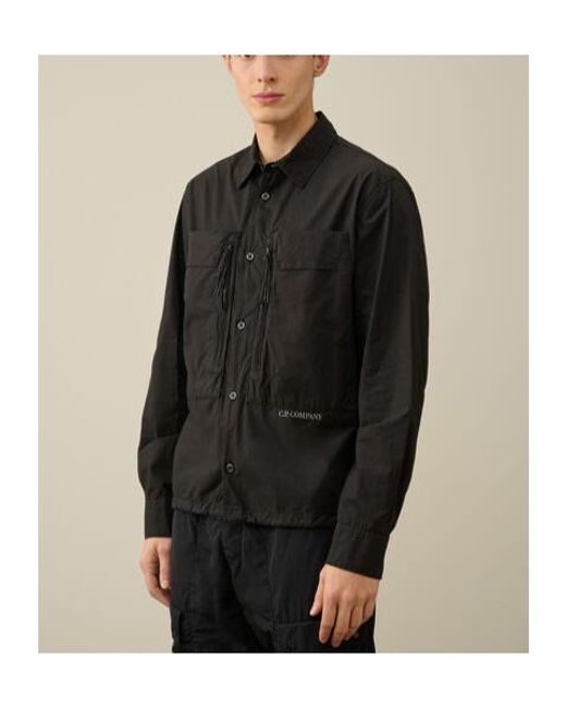 C P Company Black Embroidered-Logo Poplin Shirt for men