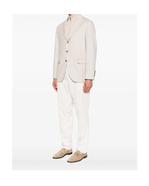 Brunello Cucinelli White Pinstripe Blazer for men
