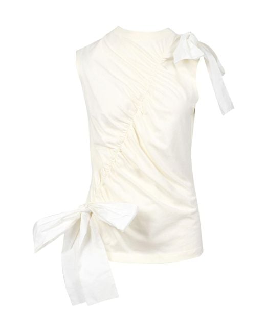MSGM White Bow-Detailed Cotton Tank Top