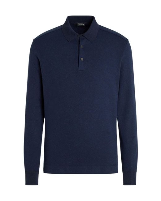 Zegna Blue Long-Sleeve Polo Shirt for men