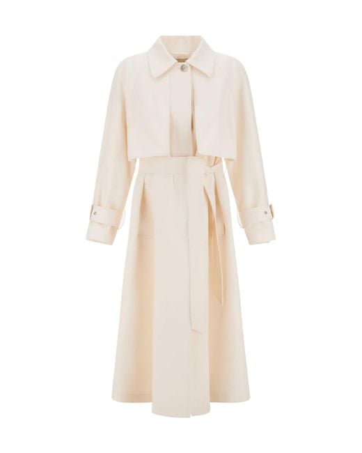 Herno White Long-Sleeved Belted Trench Coat