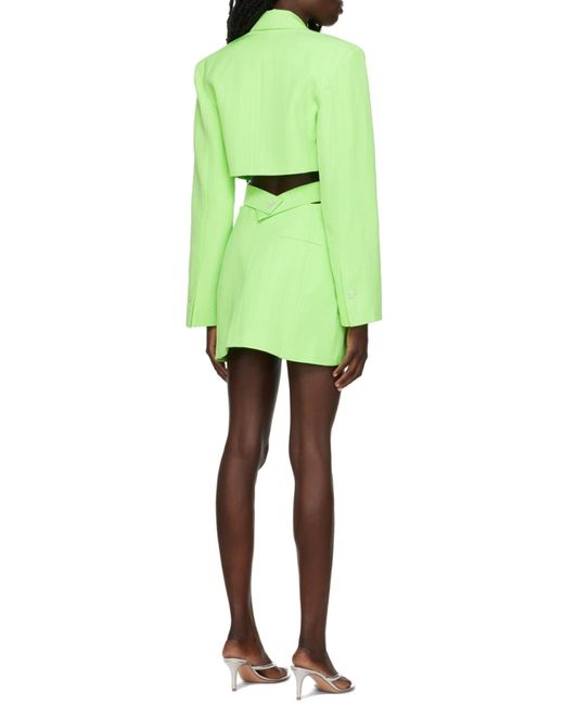 Jacquemus Green Bari Neon Cutout Woven Mini Dress