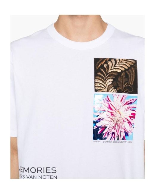 Dries Van Noten White Graphic-Printed Crewneck T-Shirt for men