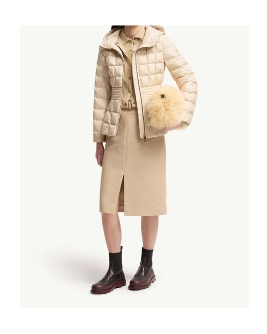 Moncler Natural Engoulevent Square Quilted Hooded Short Down Jacket