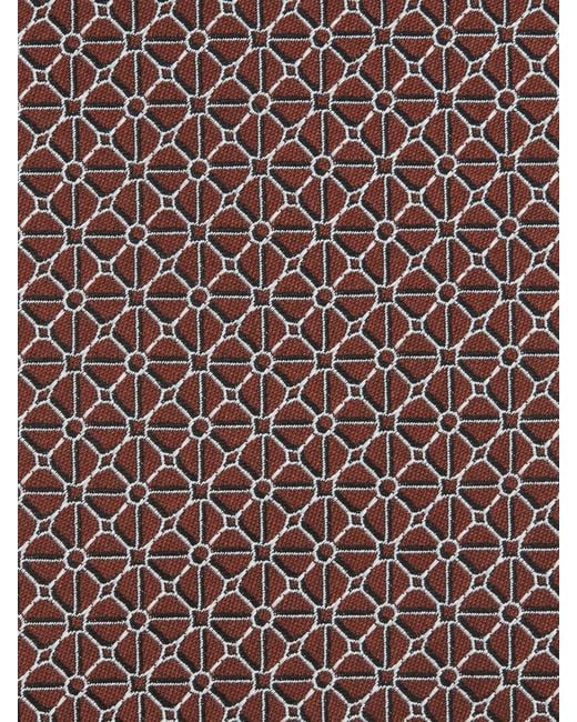 Zegna Brown Geometric Floral Pattern Jacquard Tie for men