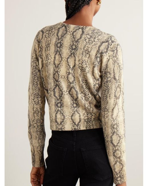 FRAME Natural Snake Print Cashmere Cardigan