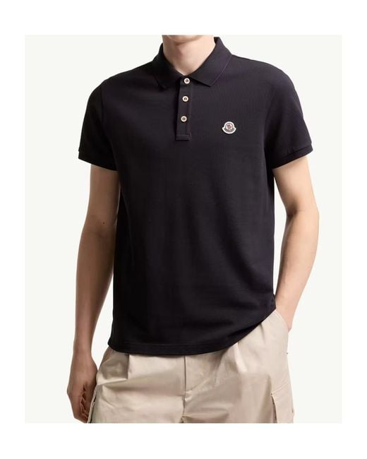 Moncler Black Logo Patch Short-Sleeved Polo Shirt for men